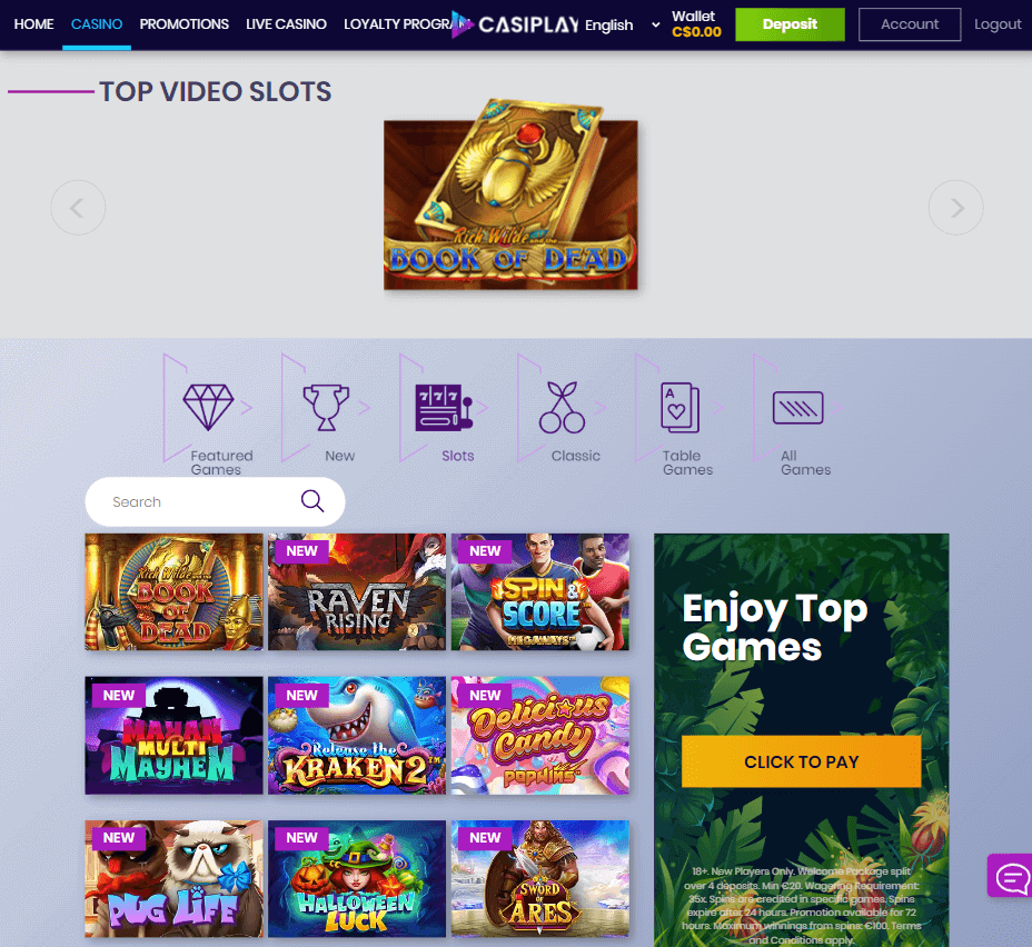 Casiplay Casino Desktop Preview 1