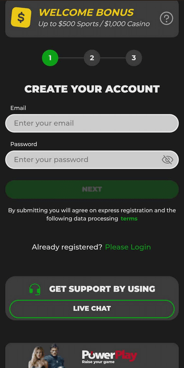 Power Play Casino Registration Process Image 1