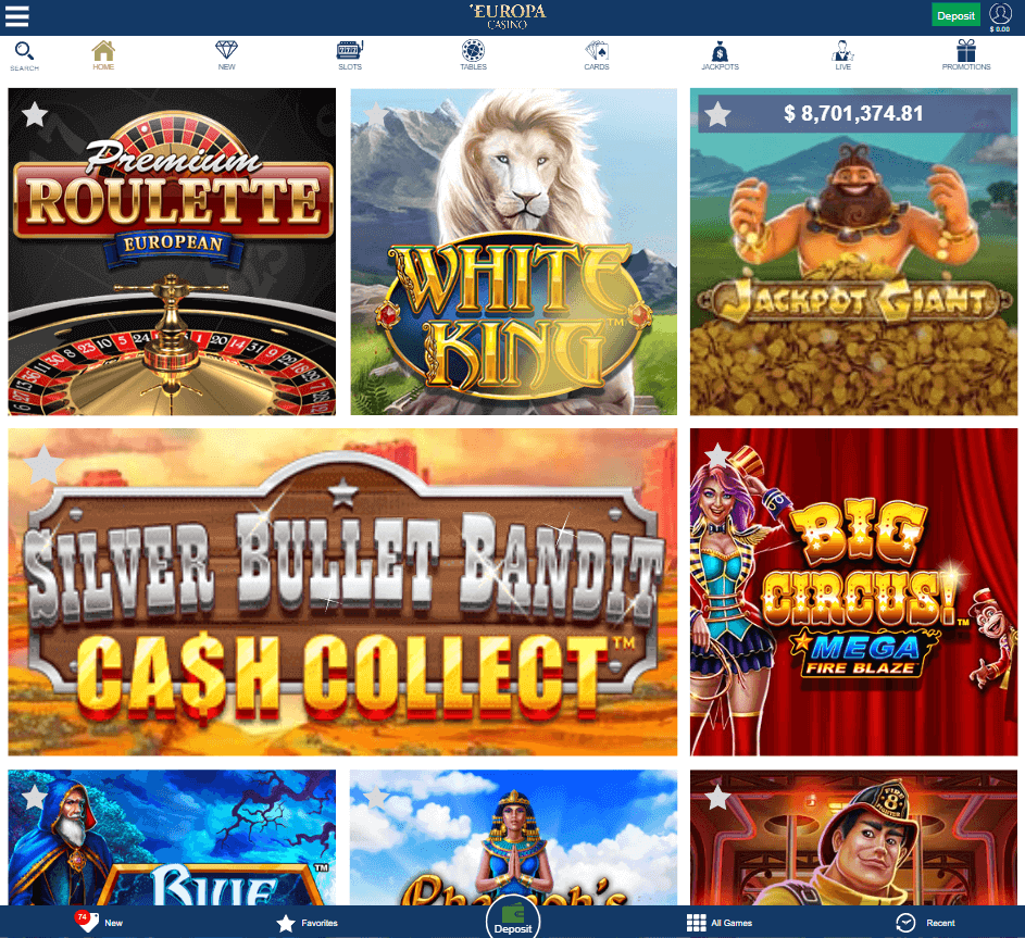 Europa Casino Desktop Preview 1