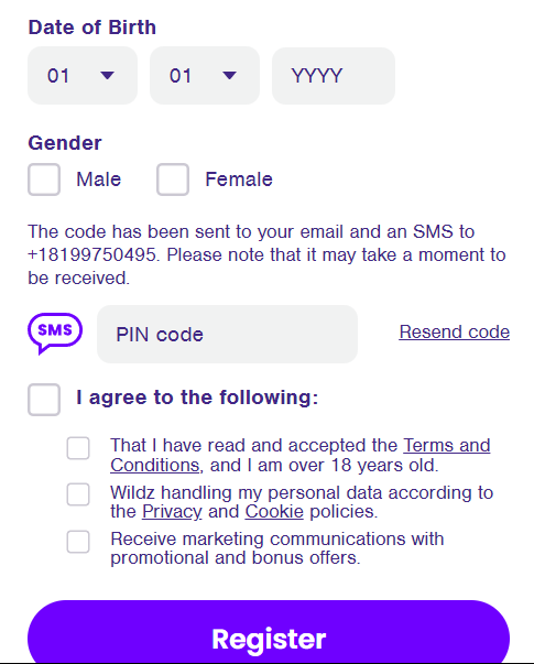 Wildz Casino Registration Process Image 3