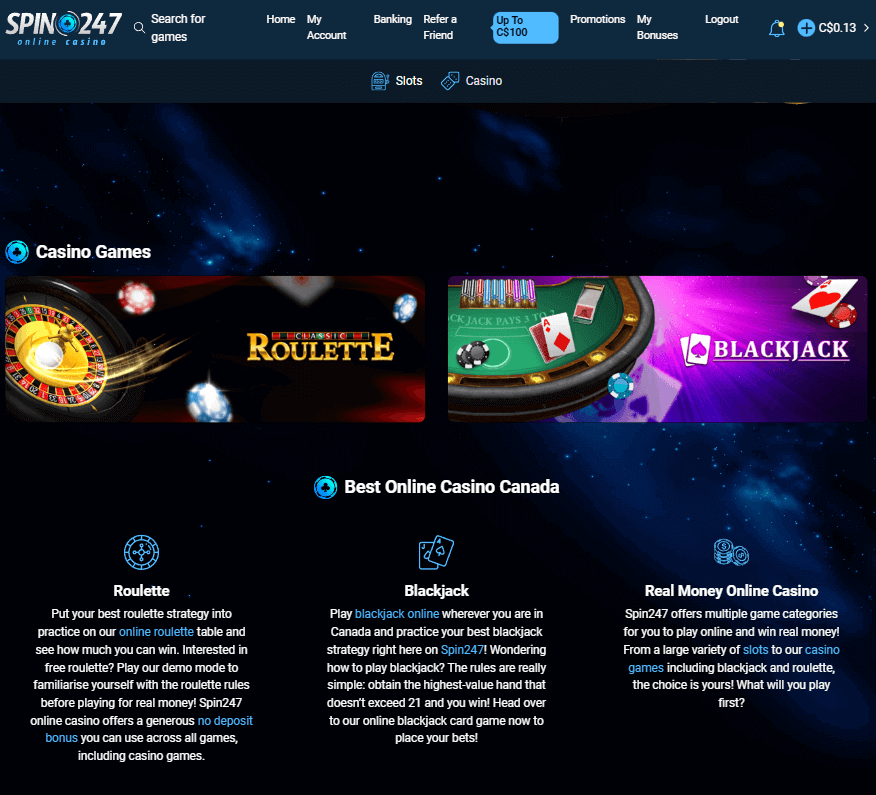 Spin247 Casino Desktop Preview 2