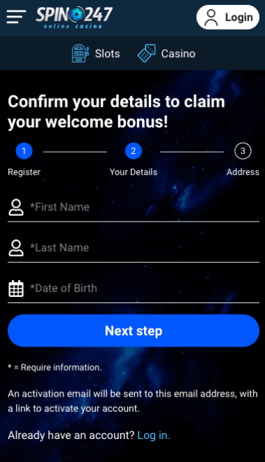 Spin247 Casino Registration Process Image 2