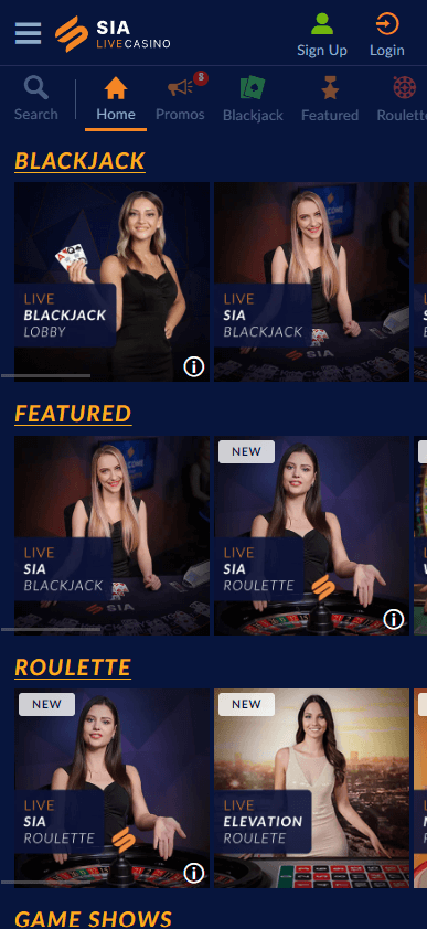 SIA Casino Mobile Preview 1