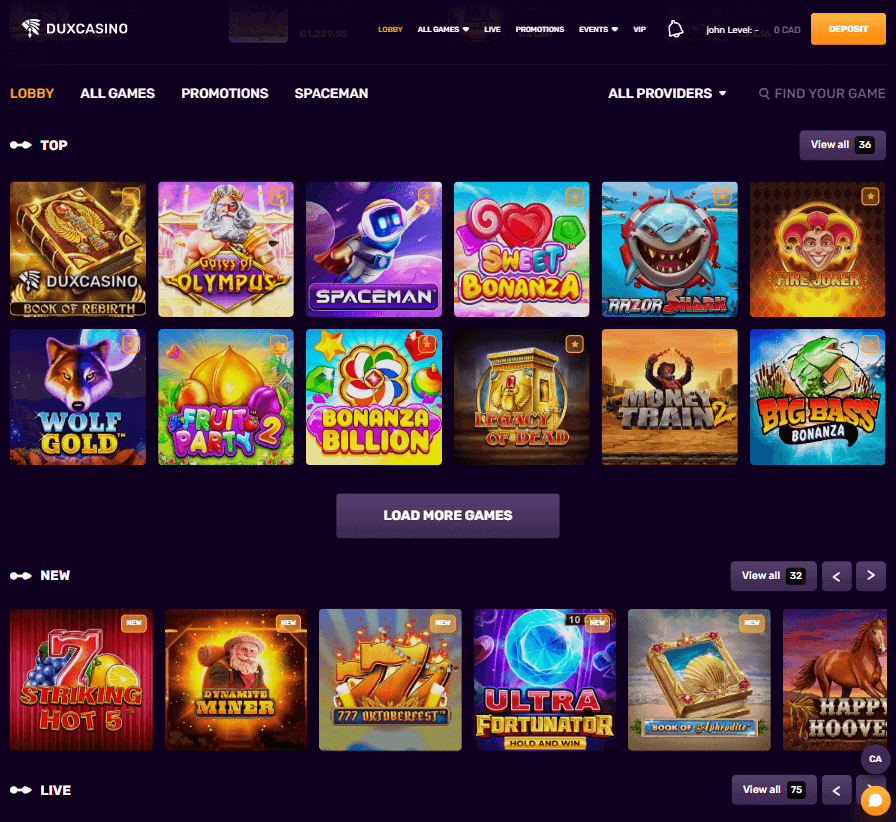 Dux Casino Desktop Preview 1