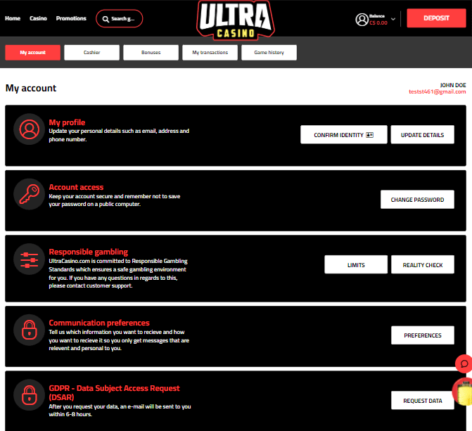 Ultra Casino Desktop Preview 2