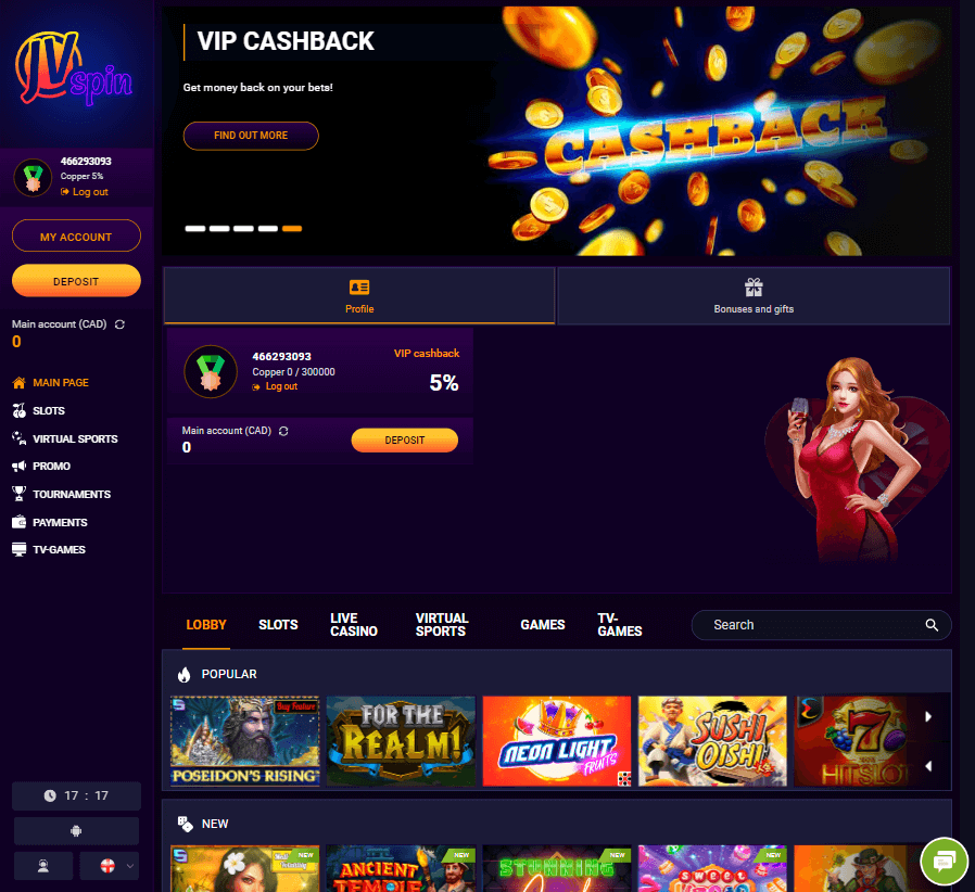 JVSpin Casino Desktop Preview 2