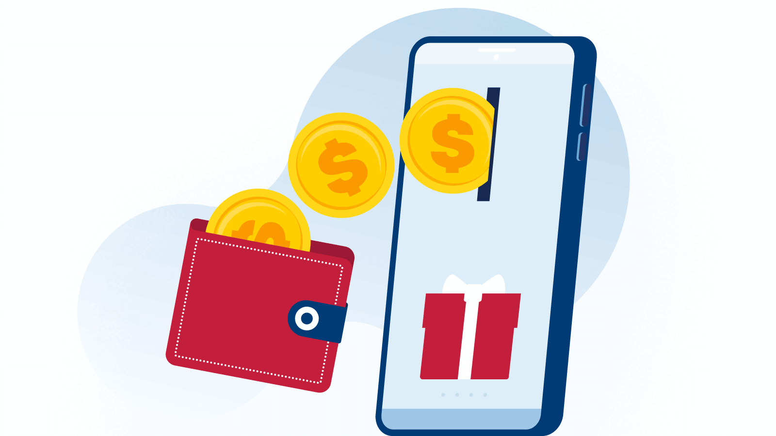 Coins from a mobile screen entering a wallet