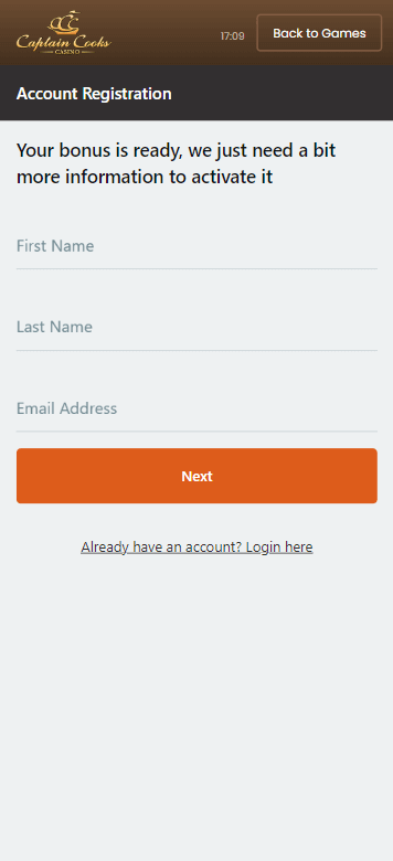Captain Cooks Casino Registration Process Image 1