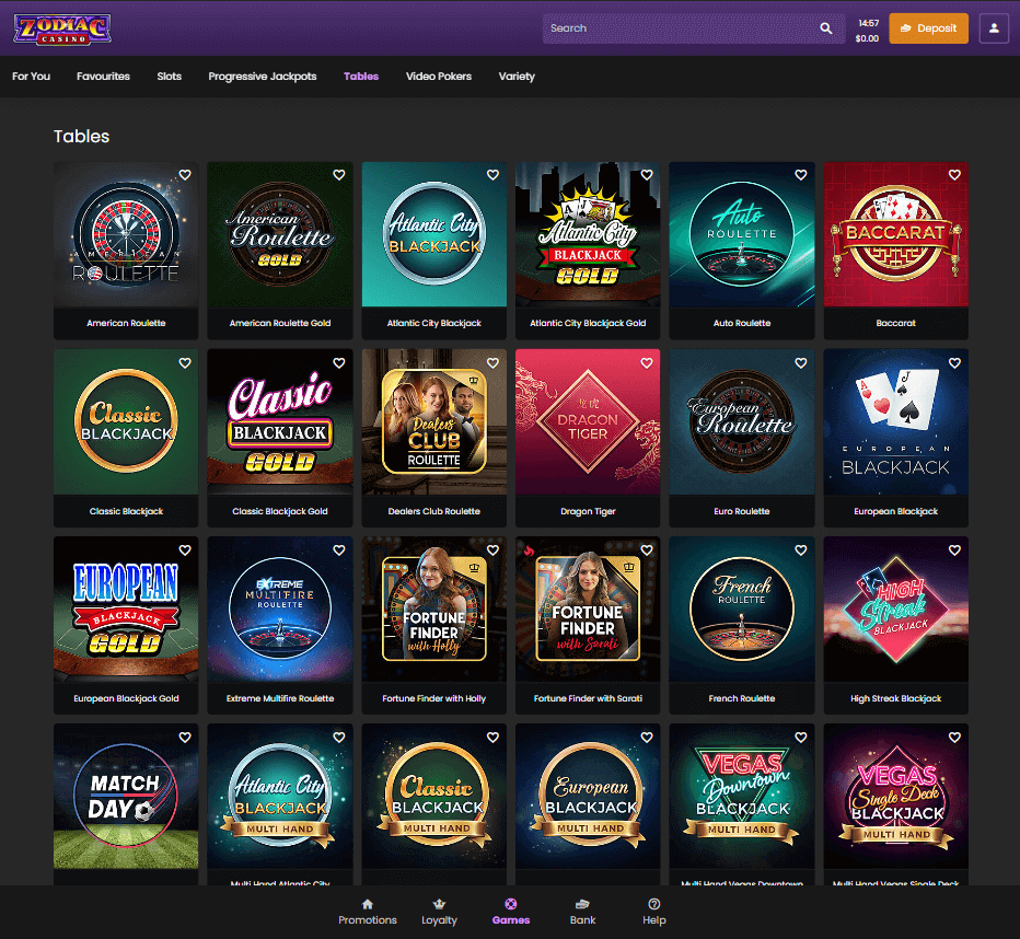 Zodiac Casino Desktop Preview 2