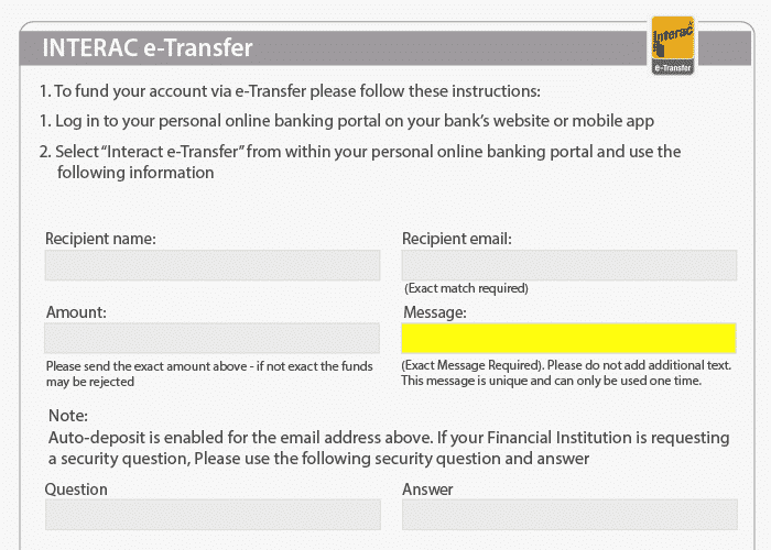 Interac e-Transfer Recipient ID