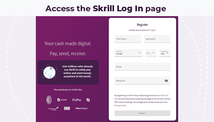 Acces the Skrill Log In page