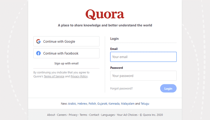 Creating an Quora account