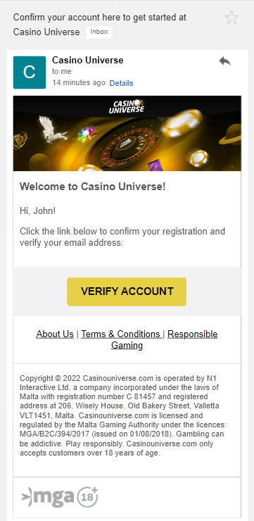 Casino Universe Registration Process Image 3