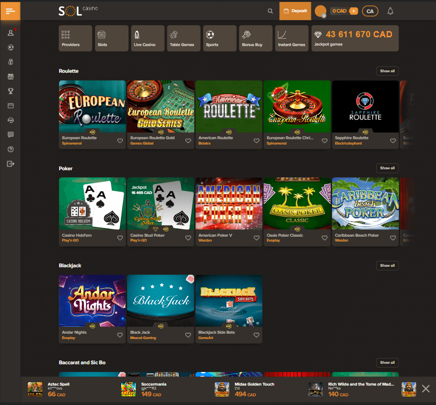 Sol Casino Desktop Preview 2
