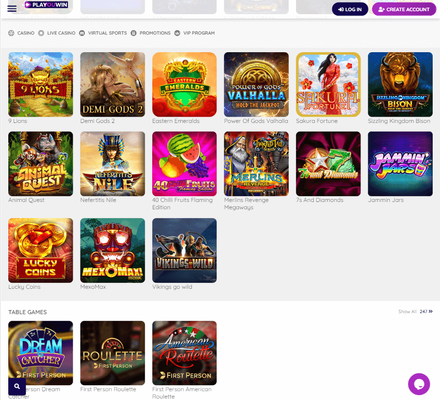 Playouwin Casino Desktop Preview 1