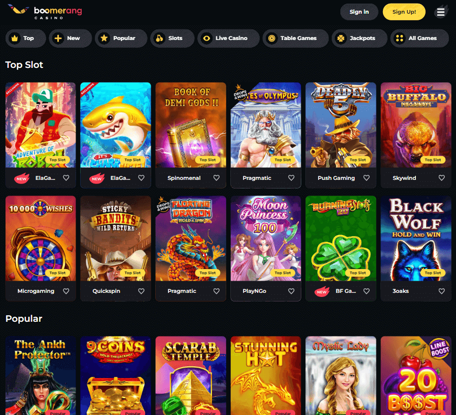 Boomerang Casino Desktop Preview 1