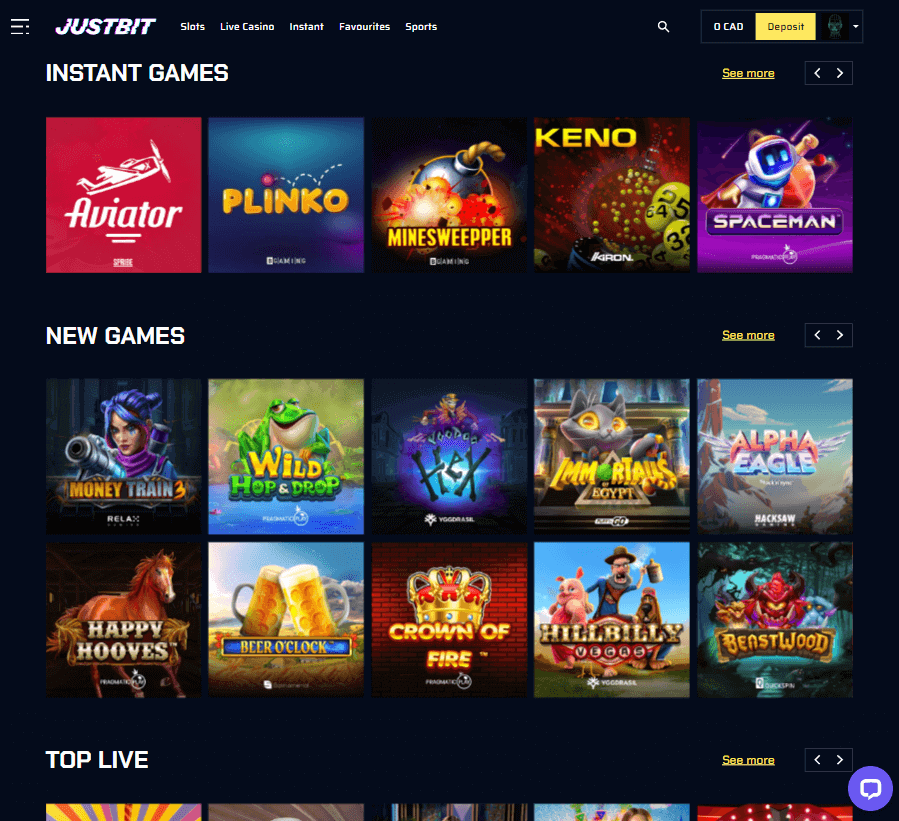 JustBit Casino Desktop Preview 1