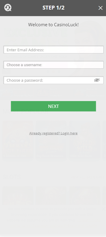 CasinoLuck Registration Process Image 1