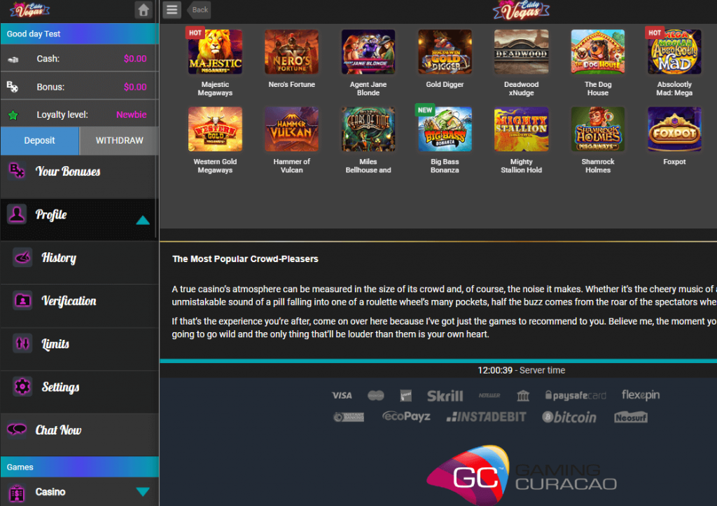 EddyVegas Casino Desktop Preview 1