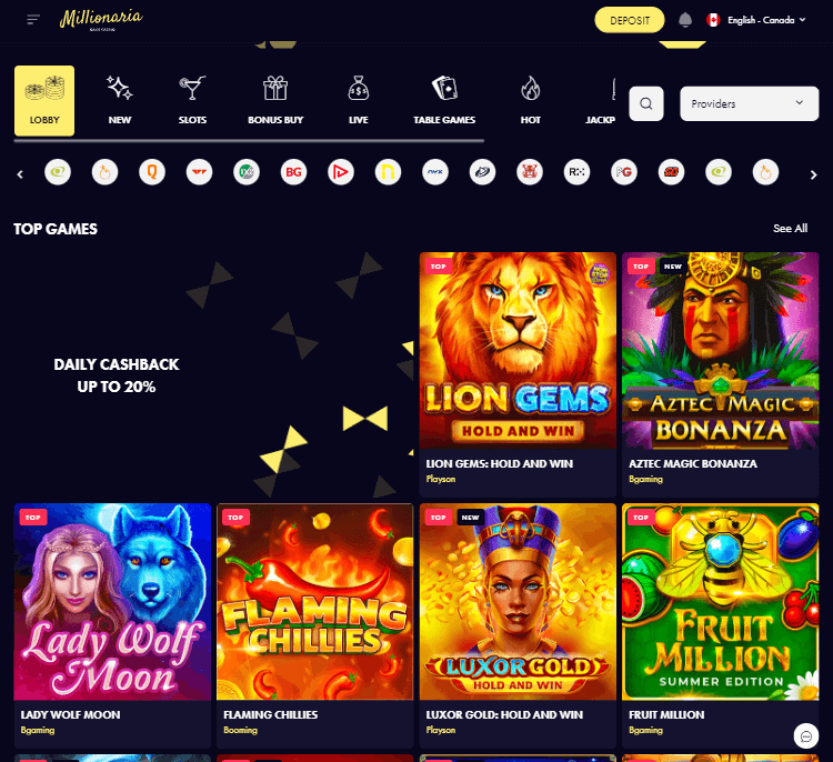 Millionaria Casino Desktop Preview 1