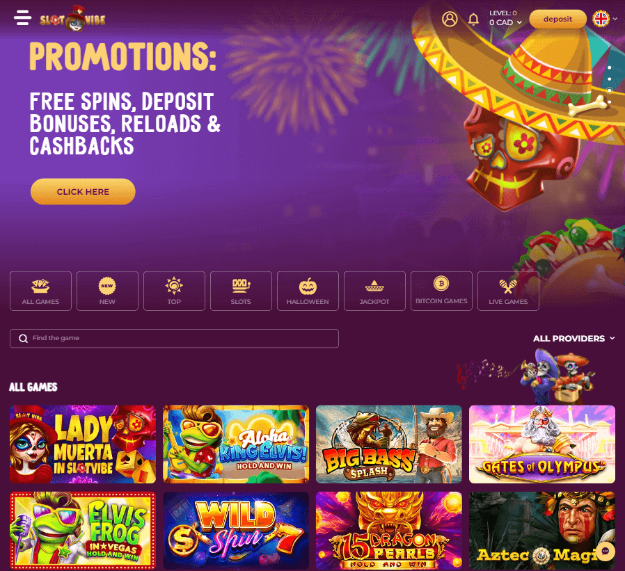 SlotVibe Casino Desktop Preview 1