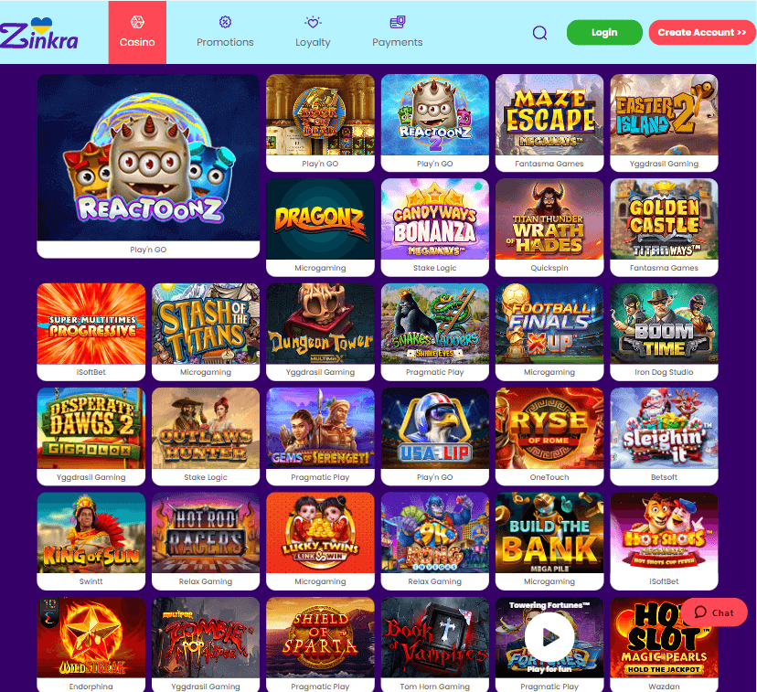Zinkra Casino Desktop Preview 1