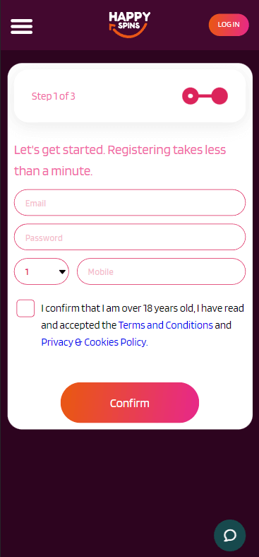 HappySpins Casino Registration Process Image 1