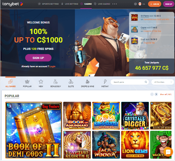 TonyBet Casino Desktop Preview 1