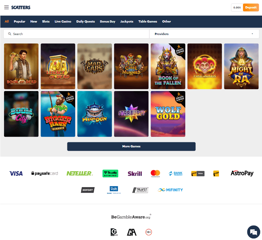 Scatters Casino Desktop Preview 1