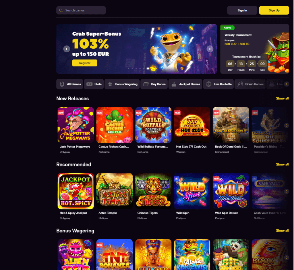 Zoome Casino Desktop Preview 1