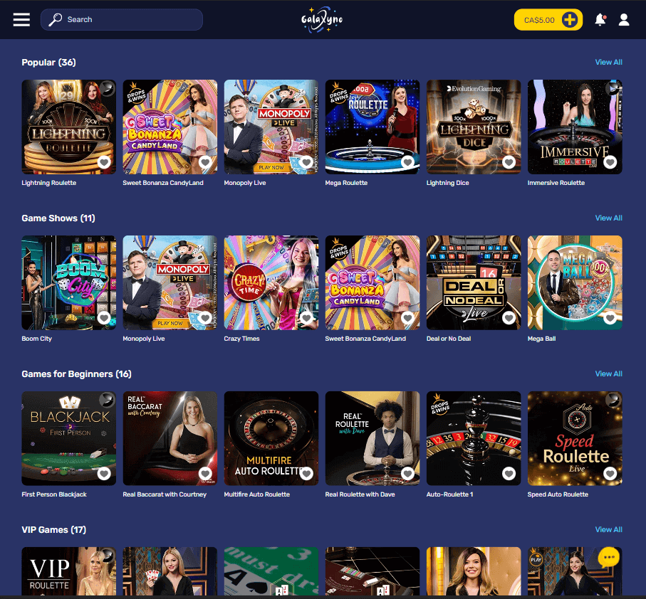 Galaxyno Casino Desktop Preview 2