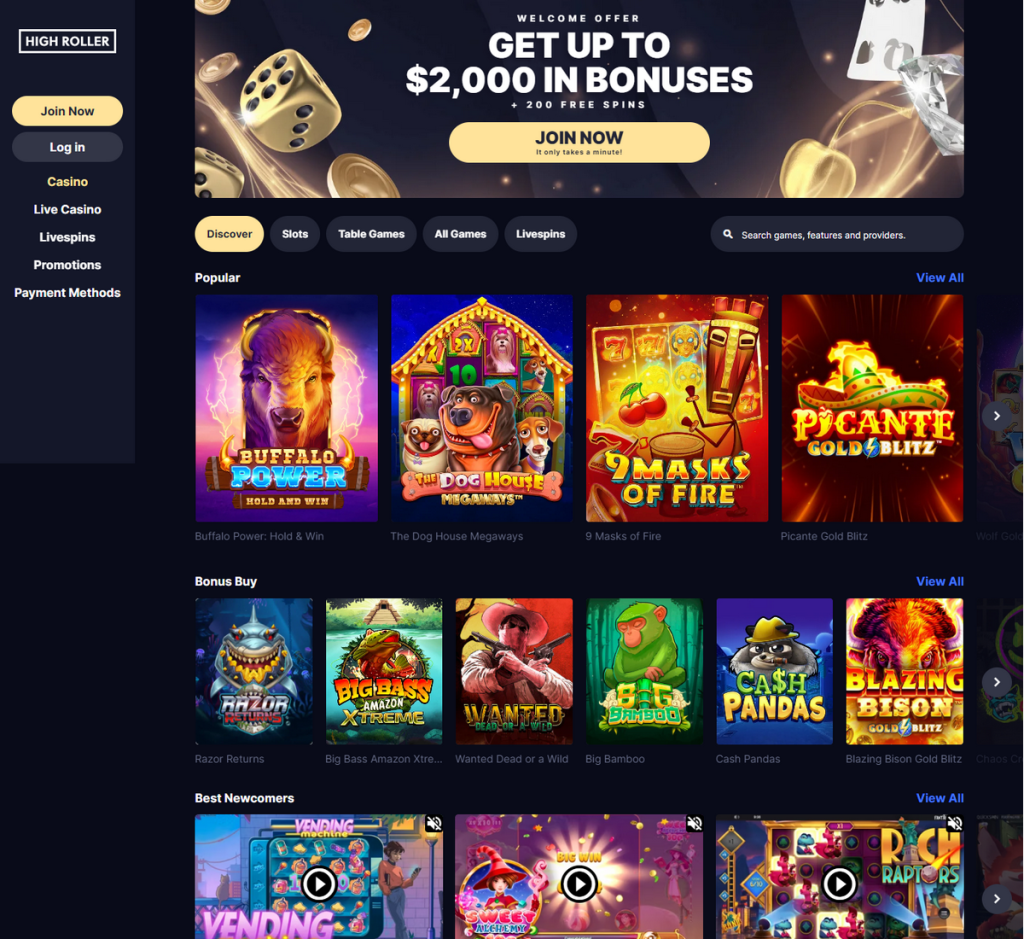 HighRoller Casino Desktop Preview 2