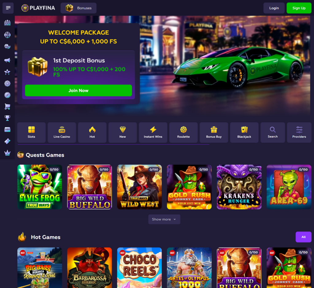 Playfina Casino Desktop Preview 1