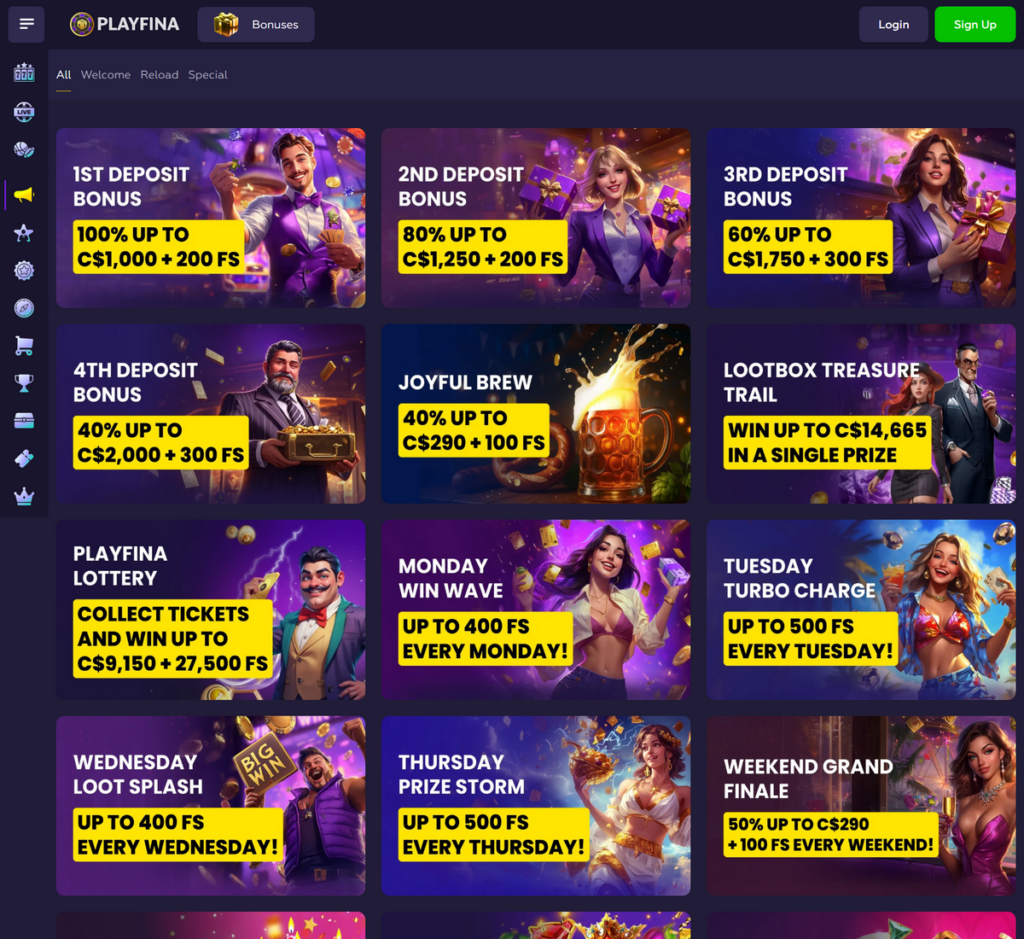 Playfina Casino Desktop Preview 2