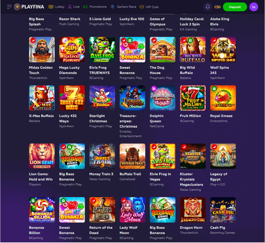 Playfina Casino Desktop Preview 1