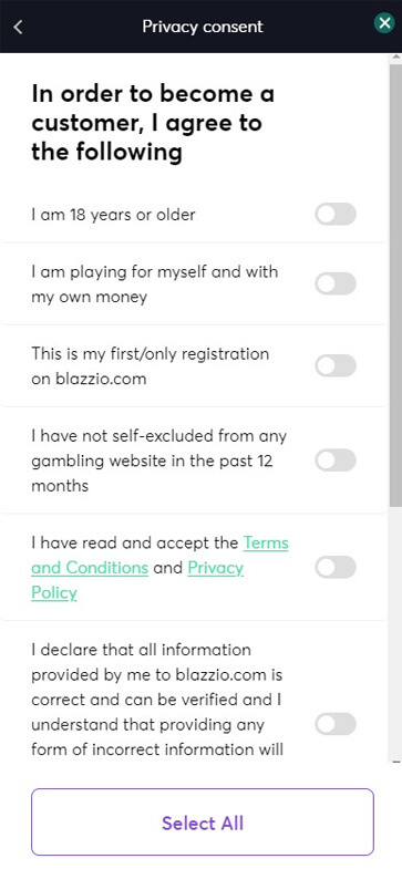 Blazzio Casino Registration Process Image 1