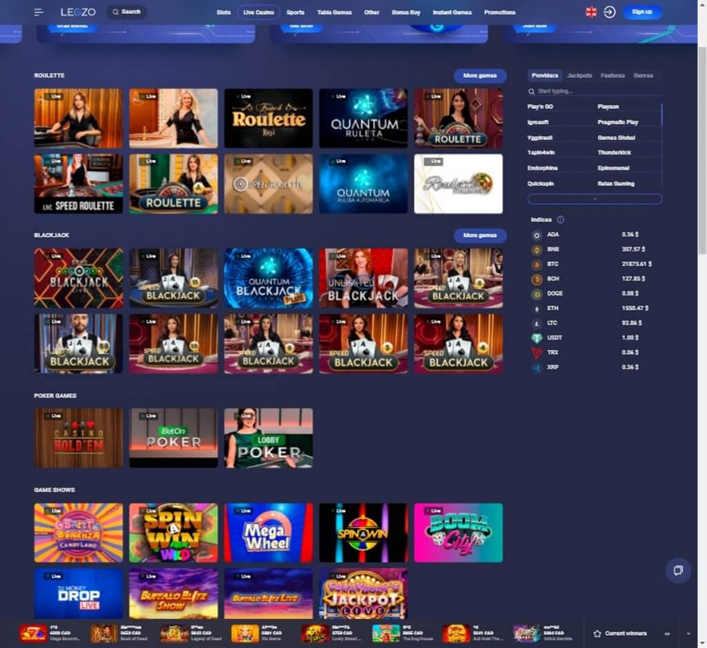 Legzo Casino Desktop Preview 1