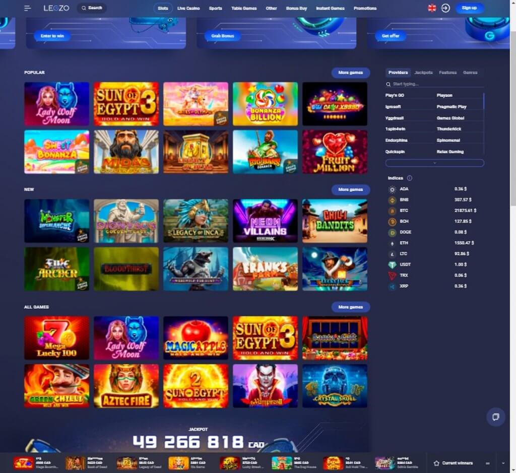 Legzo Casino Desktop Preview 2