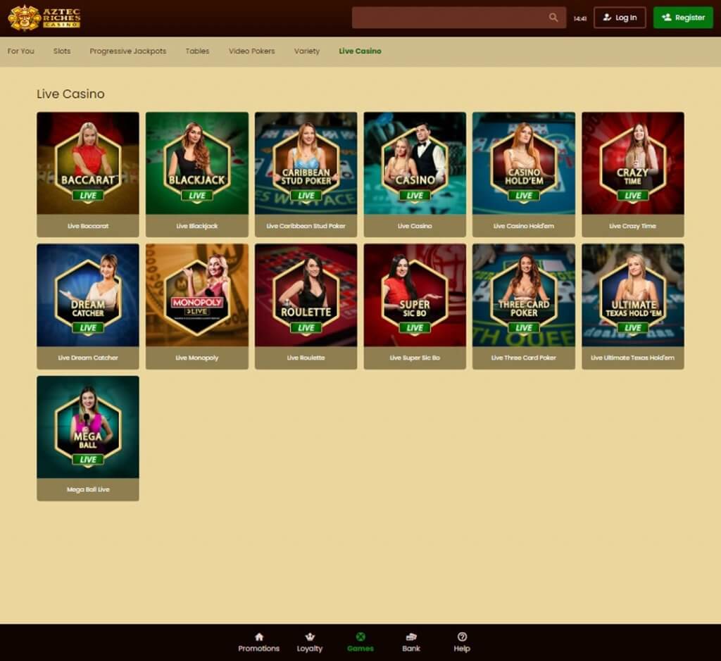 Aztec Riches Casino Desktop Preview 2