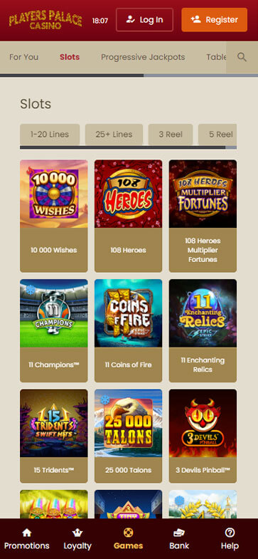 Players Palace Casino Mobile Preview 1
