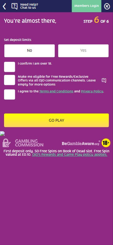PlayOjo Casino Registration Process Image 1