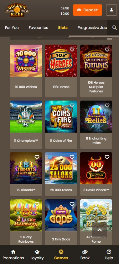 Golden Reef Casino Mobile Preview 1