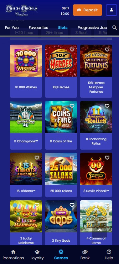 Rich Reels Casino Mobile Preview 1