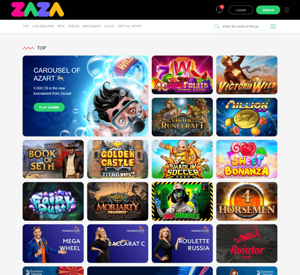 Zaza Casino Desktop Preview 1