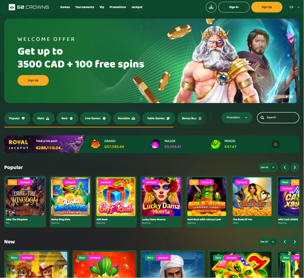 50 Crowns Casino Desktop Preview 1