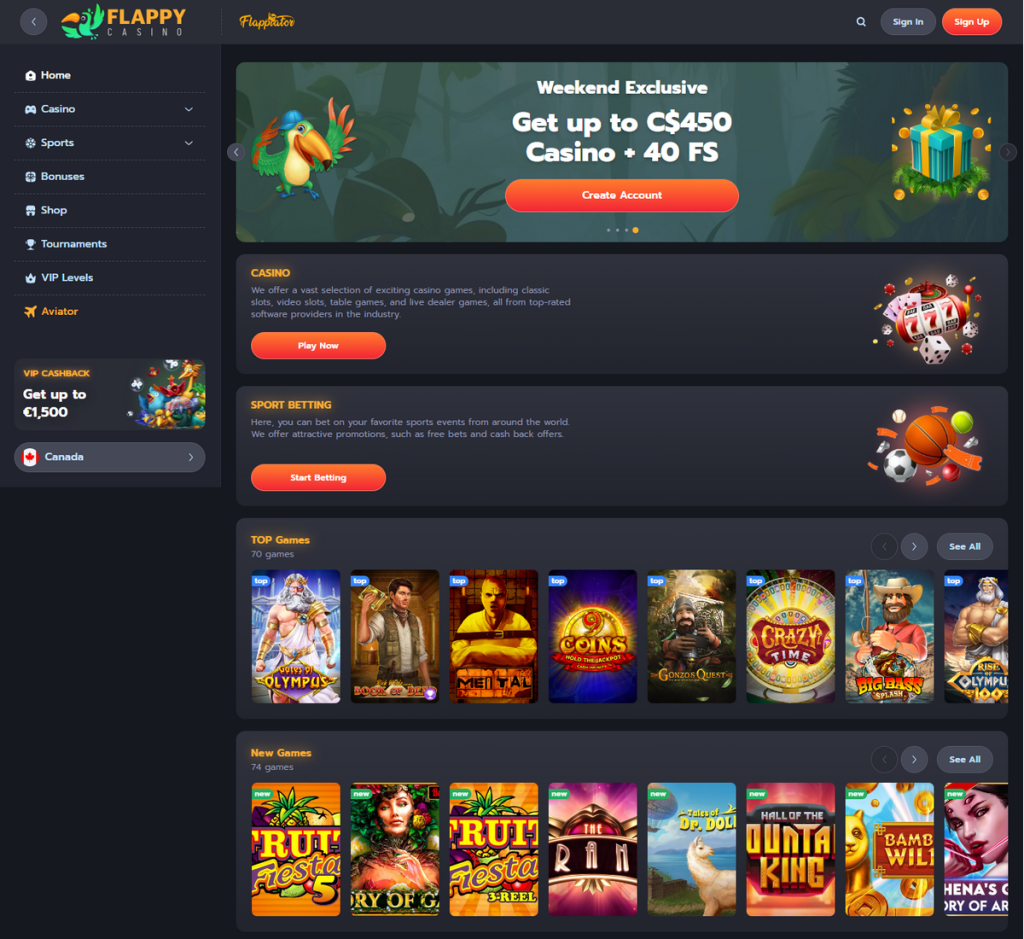 Flappy Casino Desktop Preview 1