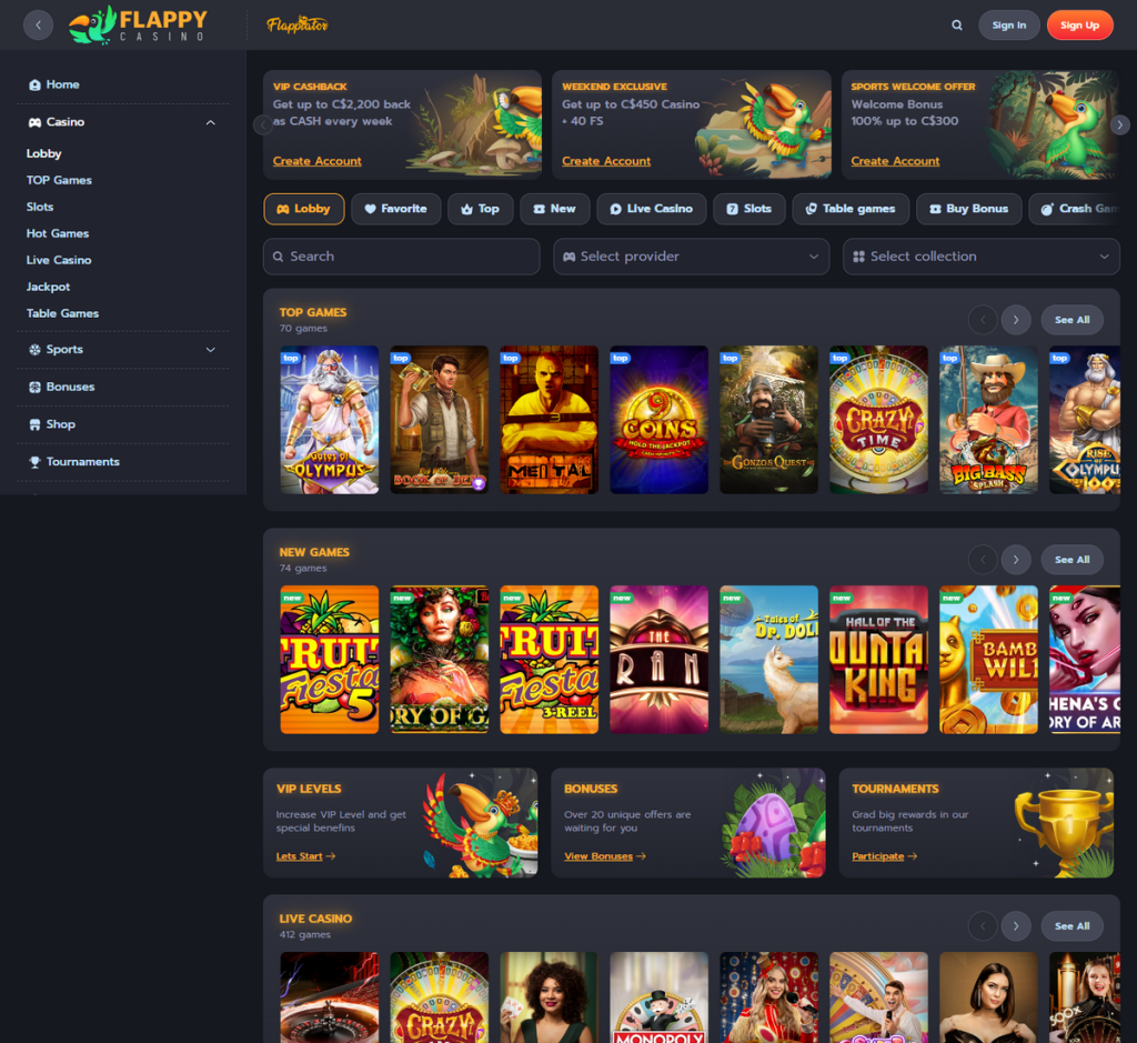Flappy Casino Desktop Preview 2