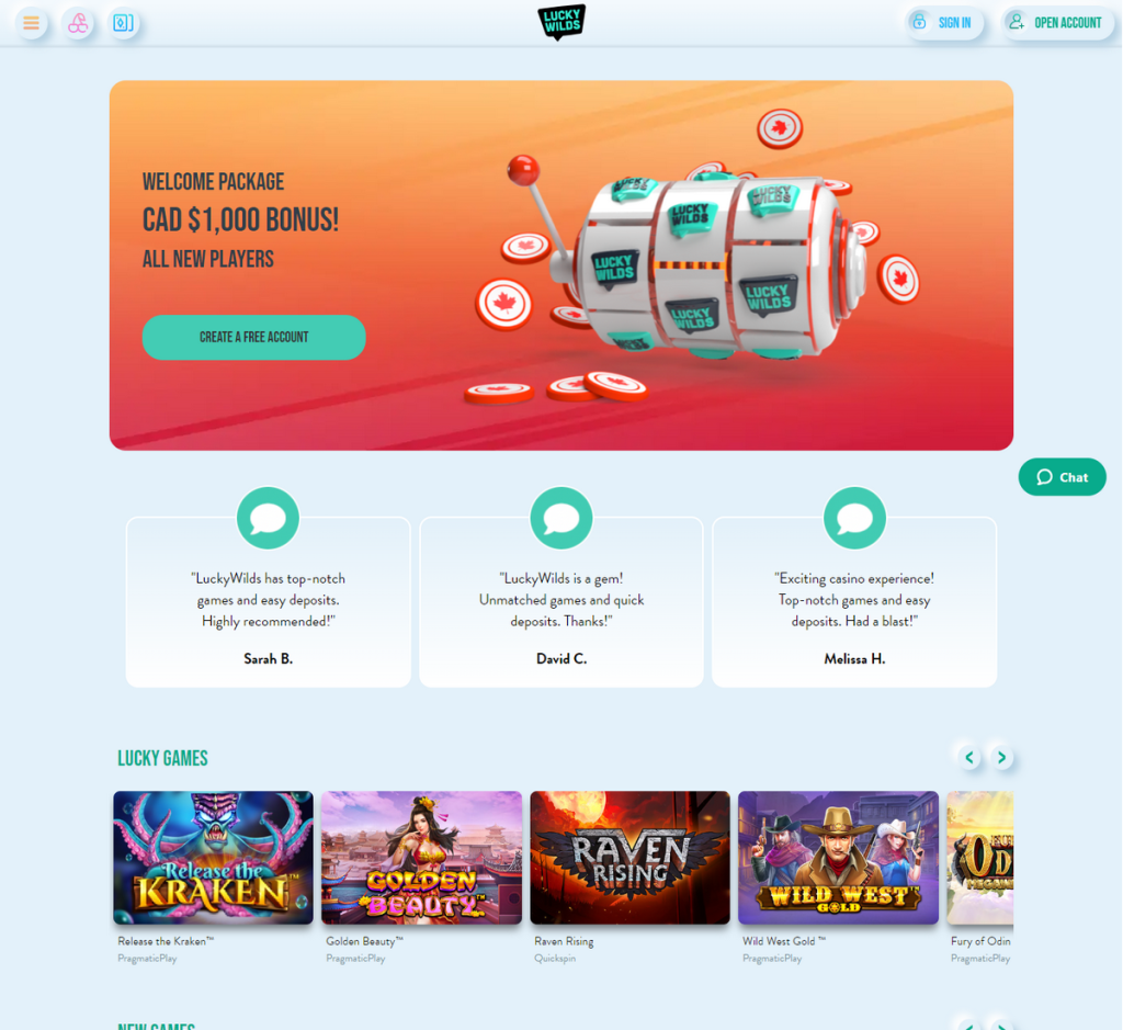 LuckyWilds Casino Desktop Preview 2