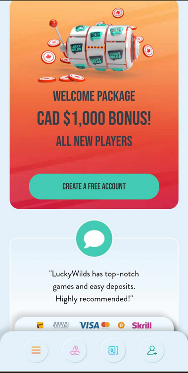 LuckyWilds Casino Mobile Preview 1