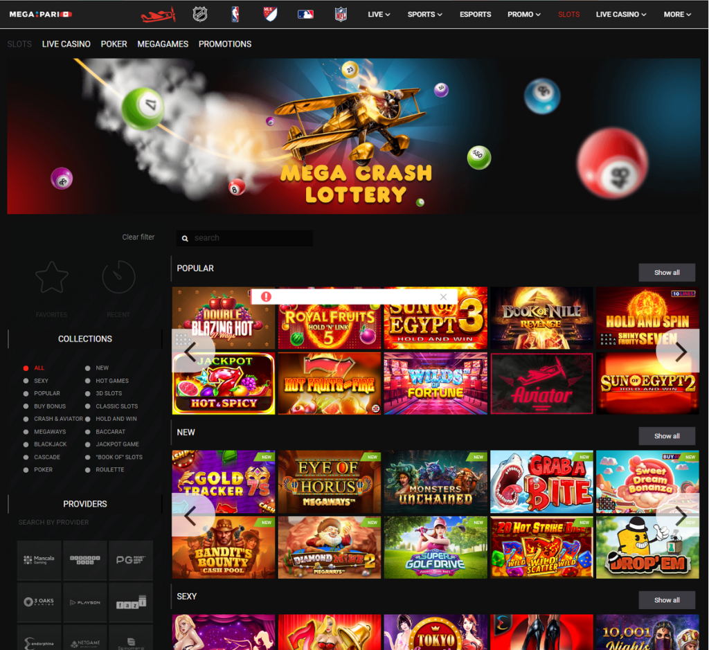 MegaPari Casino Desktop Preview 1